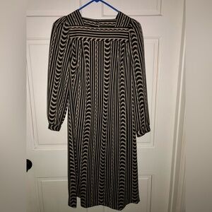 Vintage SherriLynnII -Striped Long Sleeve Dress - Black and Cream